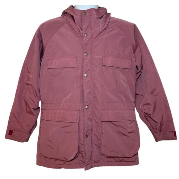 VTG LL Bean Womens M Baxter State Parka Hooded Rain Coat Pink Wool Lined USA - Picture 1 of 10